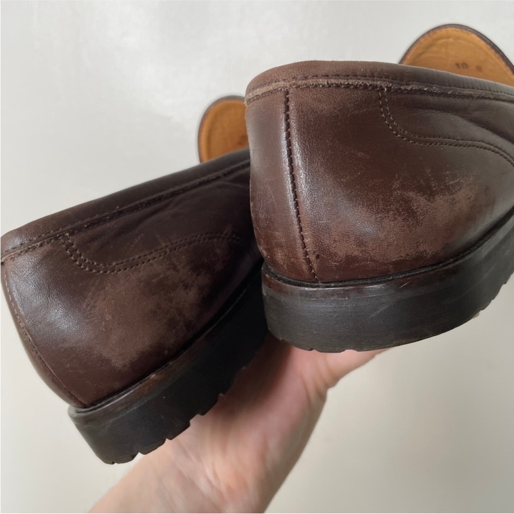 Vintage Coach Bridle Italian Leather Lug Sole Loafers Chocolate Brown Sz 10 - Picture 2 of 4